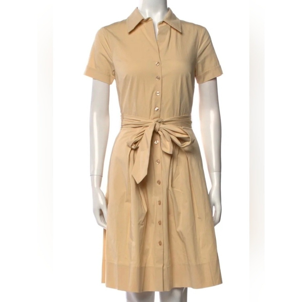 Frances Valentine Shirtdress Women XS Beige Cotton Pleated Preppy Classic Luxury